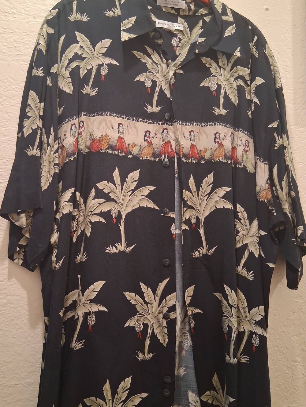 Pierre Cardin Black Hawaiian Print Short-Sleeve Shirt